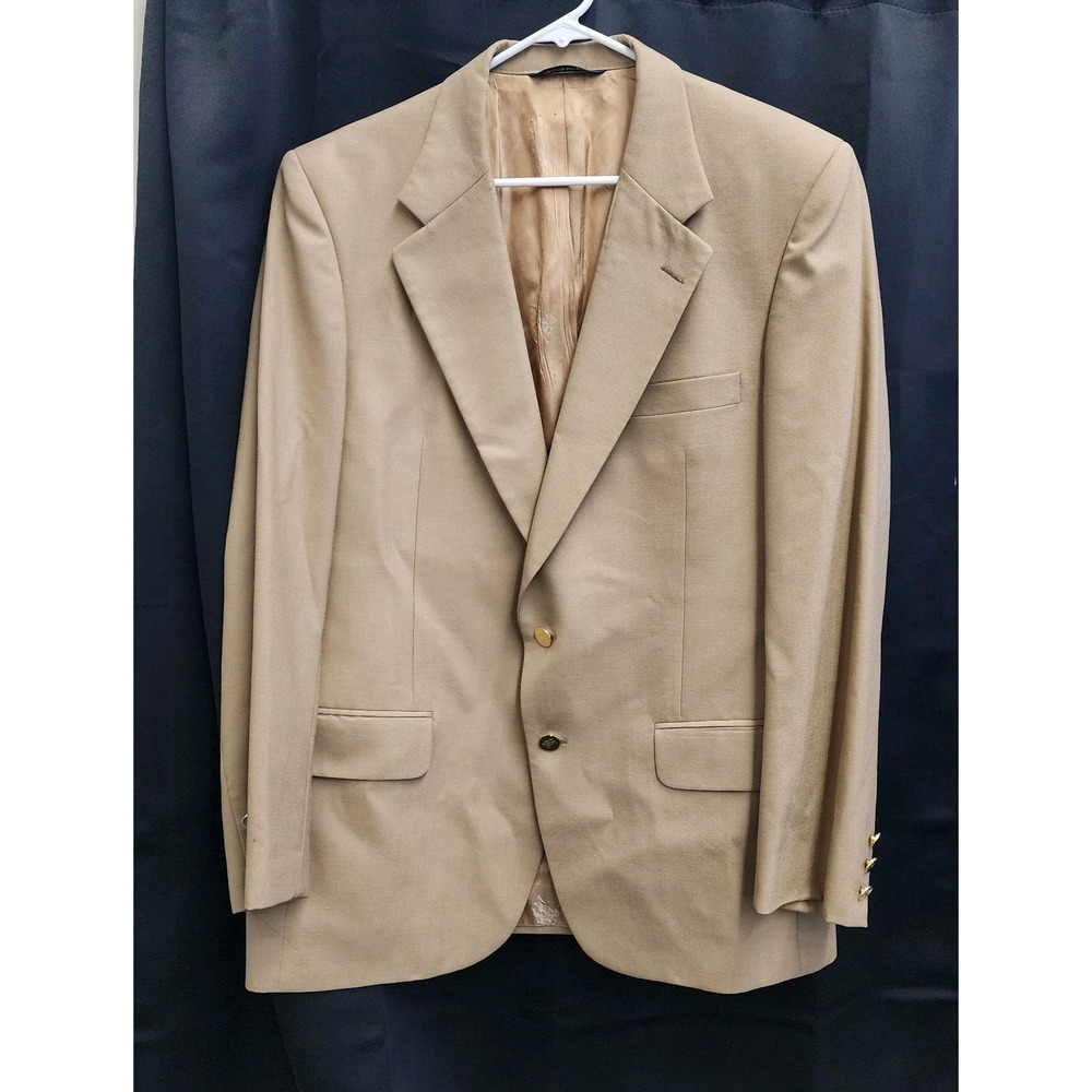 Burberrys Pure Wool Blazer Sport Coat Jacket Gold Buttons Tan‎ Logo Lined